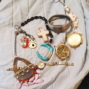 Lot Of Steampunk Junk Jewelry Pieces For Crafting, Charms Pendulums, Watch Faces